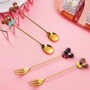 طقم معالق وشوك ميكي ماوس 4 قطع استانليس مطلي باللون الذهبي