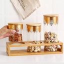 طقم مكسرات وكاندي شيك من الزجاج مع ستاند خشب 3 قطع