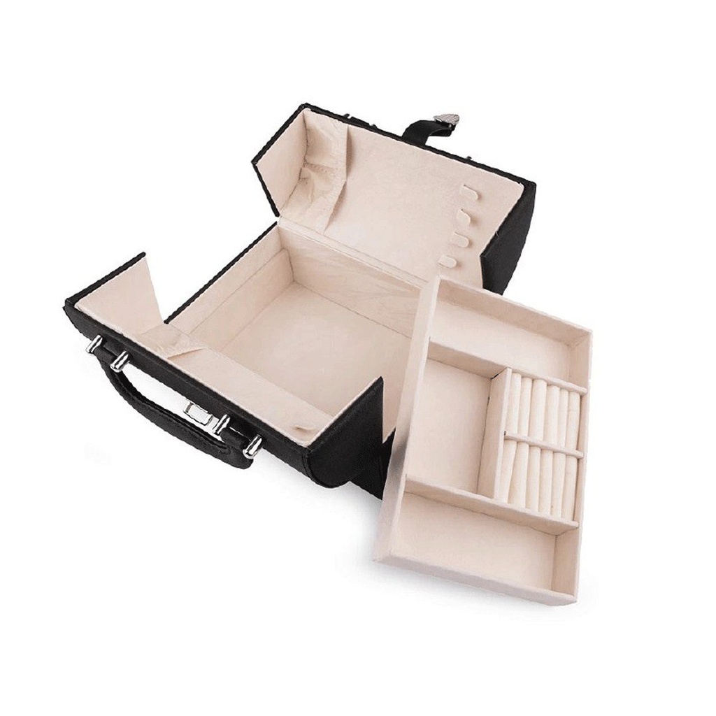 شنطة تنظيم المجوهرات والإكسسورات مقمسة من الداخل بقفل معدني لضمان الحفاظ علي المحتويات