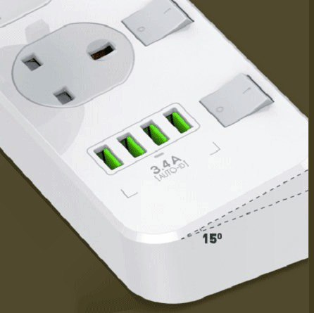 مشترك كهربائي 4 فيشةمع 4 منافذ يو اس بي بمفاتيح منفصلة سريع الشحن للأجهزة والموبايلات