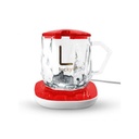 مج زجاجي بقاعدة سخان كهرباء ومعلقة للأستمتاع بالقهوة والمشروبات الدافئة طوال اليوم