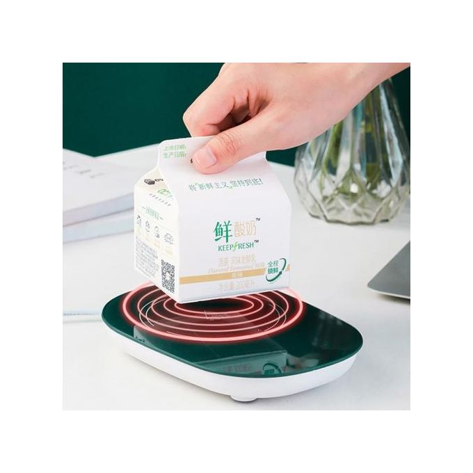 مج زجاجي بقاعدة سخان كهرباء ومعلقة للأستمتاع بالقهوة والمشروبات الدافئة طوال اليوم