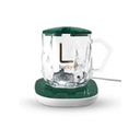 مج زجاجي بقاعدة سخان كهرباء ومعلقة للأستمتاع بالقهوة والمشروبات الدافئة طوال اليوم