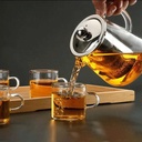 طقم شاي براد زجاجي بمصفاه وغطاء استانيلس مع 4 استكانات لتقديم الشاي للضيوف