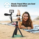 طقم التسجيل بديل للاستوديو ترايبود ثلاثي القوائم مع جهاز التحكم عن بعد مع حامل للكاميرا والموبايل وميكروفون ولوحة اضاءة ب 3 درجات الوان مختلفة