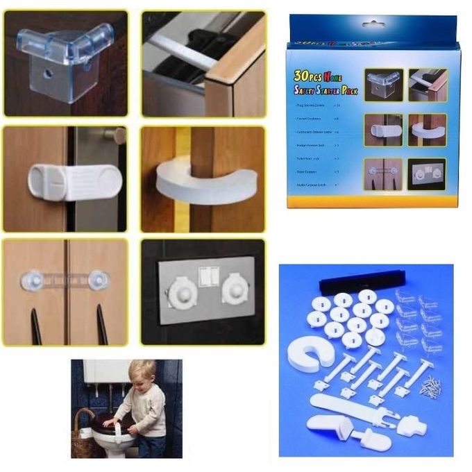 طقم سلامة وحماية الاطفال من الصدمات 30 قطعة  تتكون من زوايا واقفال غلق الابواب والادراج