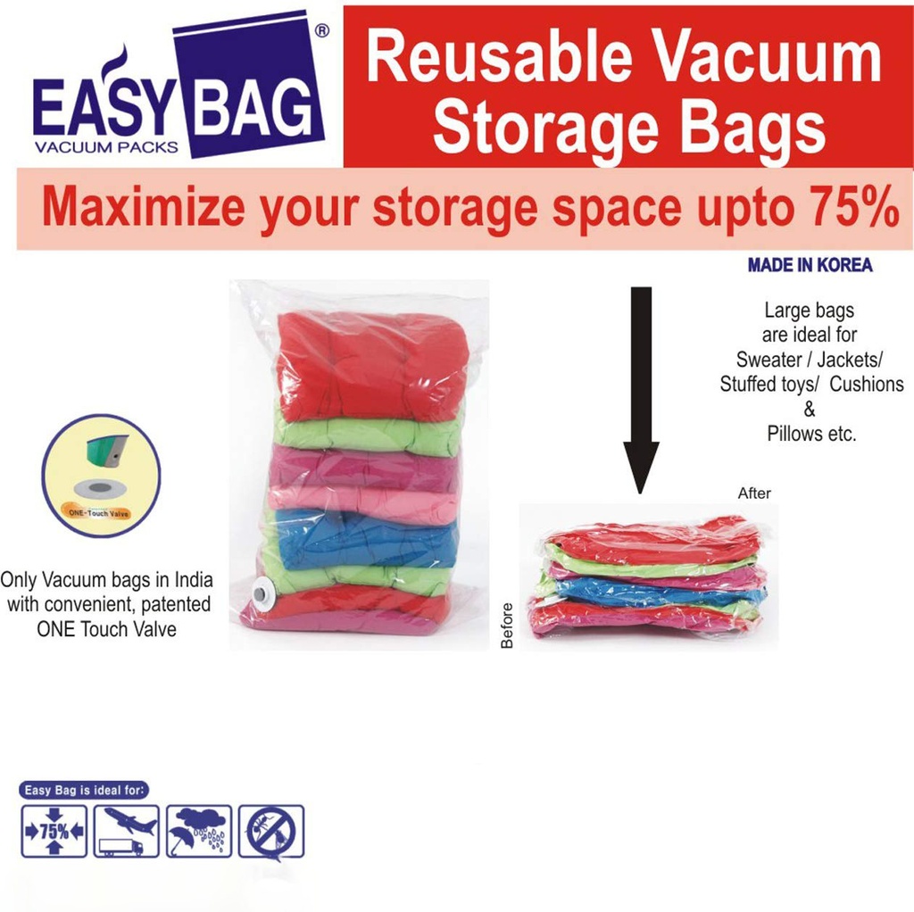 كيس فاكيوم لتخزين الملابس والمفروشات وتوفير مساحة الدولاب تصل الي 75 % والحفاظ علي المحتويات من الاتربة