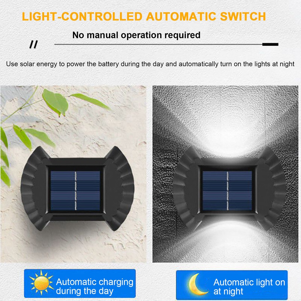 كشاف ليد حائطي يعمل بالطاقه الشمسية ويضئ تلقائيآ في الليل 4 قطع وتربروف للعمل تحت الامطار