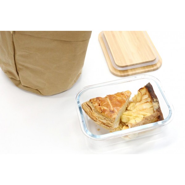 علبه حفظ وتنظيم الطعام للثلاجة والمطبخ من الزجاج بغطاء خشبي محكم الغلق