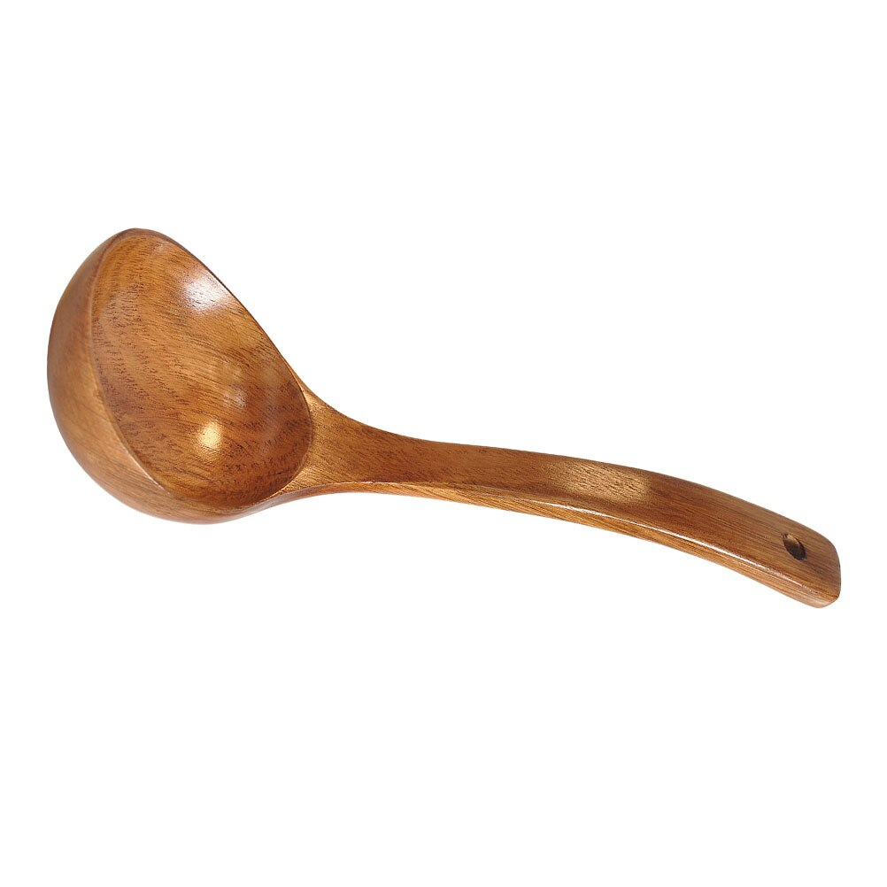 مغرفة خشبية بمقبض منحني طويل الخضار والشوربة والأرز بفتحه للتعليق في المطبخ