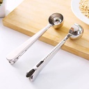 ملعقة معيار للقهوة ومشبك غالق الاكياس 2 في 1 من الاستانلس غير قابل للصدا