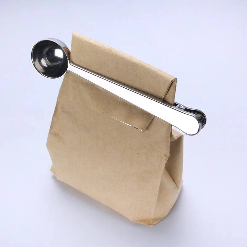 ملعقة معيار للقهوة ومشبك غالق الاكياس 2 في 1 من الاستانلس غير قابل للصدا