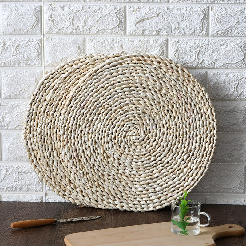 كوستر خوص دائري حامل للحل والاطباق للسفرة والمطبخ 37 سم