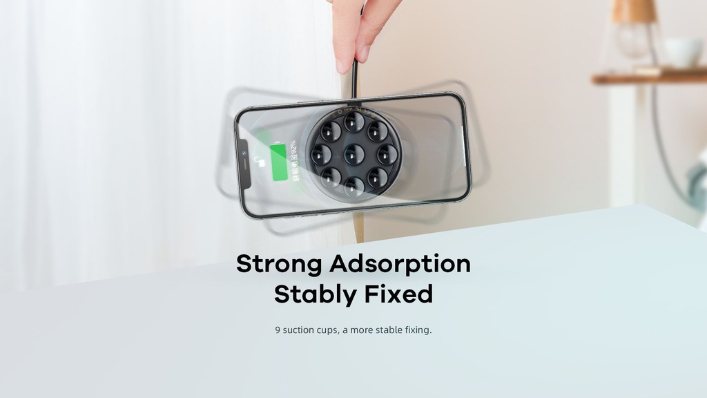 شاحن وايرليس سريع لجميع انواع الهواتف باكواب شفط للتثبيت علي الهاتف بسهولة 15 واط