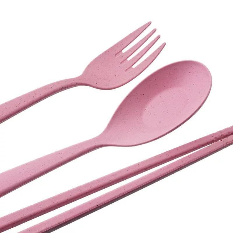 طقم ملعقة وشوكة وشوب ستيك من قش القمح الصحي للأكل في أي مكان