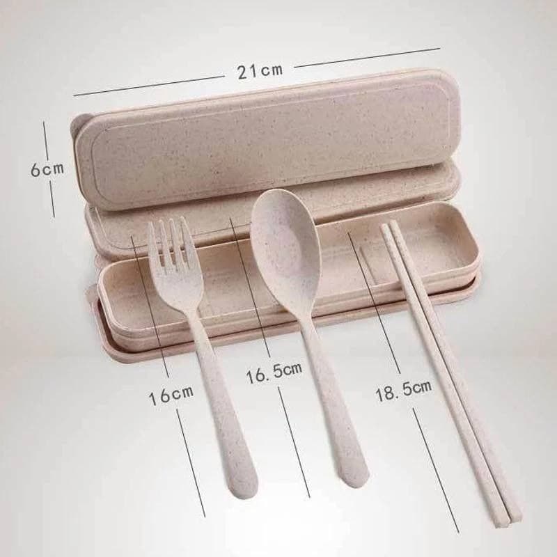 طقم ملعقة وشوكة وشوب ستيك من قش القمح الصحي للأكل في أي مكان