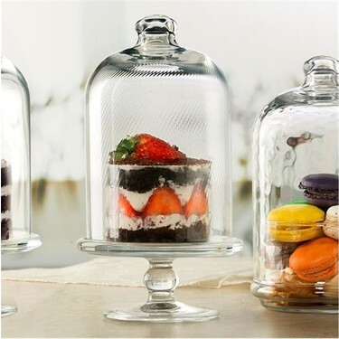 حامل الكيك والحلويات والكوكيز والكاندي بغطاء وقاعدة من الزجاج الشفاف