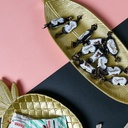 طبق ورقة شجر لتقديم الفواكه والمكسرات والكاندي للضيوف معدن مطلي باللون الذهبي