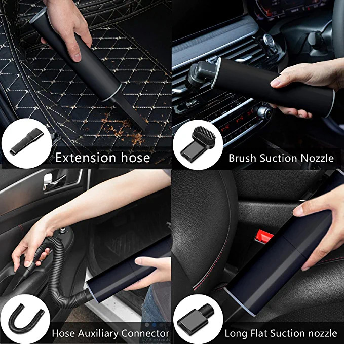 مكنسة سيارة اسطوانية بخرطوم شفط وروؤس تنظيف متعددة للوصول لاصعب واضيق الاماكن تعمل علي الولاعة