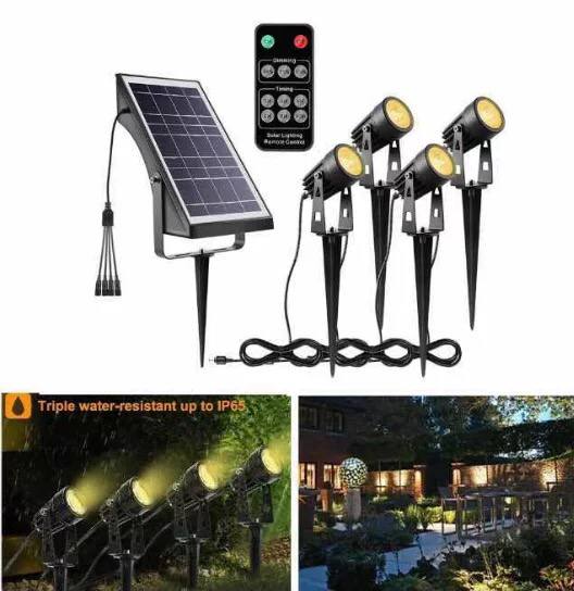 كشاف ومصباح شمسي لاضاءة الحدائق والممرات 4 قطع مع ريموت كنترول للتحكم عن بعد