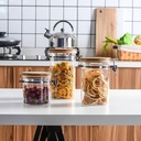 طقم برطمانات زجاجي 3 قطع باحجام مختلفة بغطاء خشبي محكم الغلق لحفظ وتخزين الشاي والسكر والحبوب والبقوليات