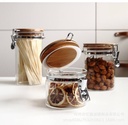 طقم برطمانات زجاجي 3 قطع باحجام مختلفة بغطاء خشبي محكم الغلق لحفظ وتخزين الشاي والسكر والحبوب والبقوليات