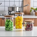 طقم برطمانات زجاجي 3 قطع باحجام مختلفة بغطاء خشبي محكم الغلق لحفظ وتخزين الشاي والسكر والحبوب والبقوليات