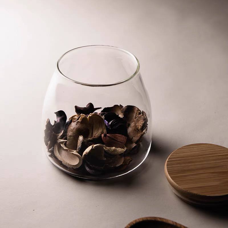 برطمان زجاجي لحفظ وتنظيم التوابل والشاي والقهوة والمكسرات بغطاء خشبي محكم الغلق 450 ملي