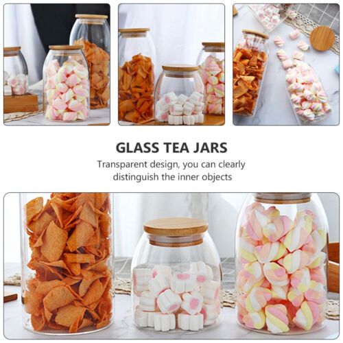 طقم برطمانات بيضاوي الشكل 3 قطع باحجام مختلفة لحفظ وتخزين البقوليات والتوابل بغطاء خشبي محكم الغلق