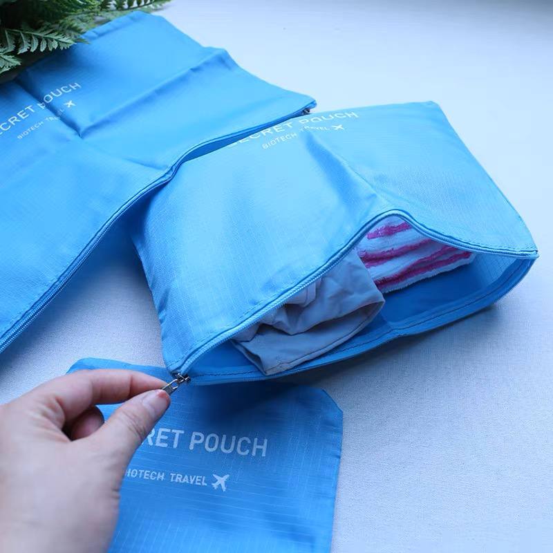 مجموعة شنط سفر وتربروف لتنظيم الملابس والمكياج وادوات العنابة بالبشرة 3 قطع