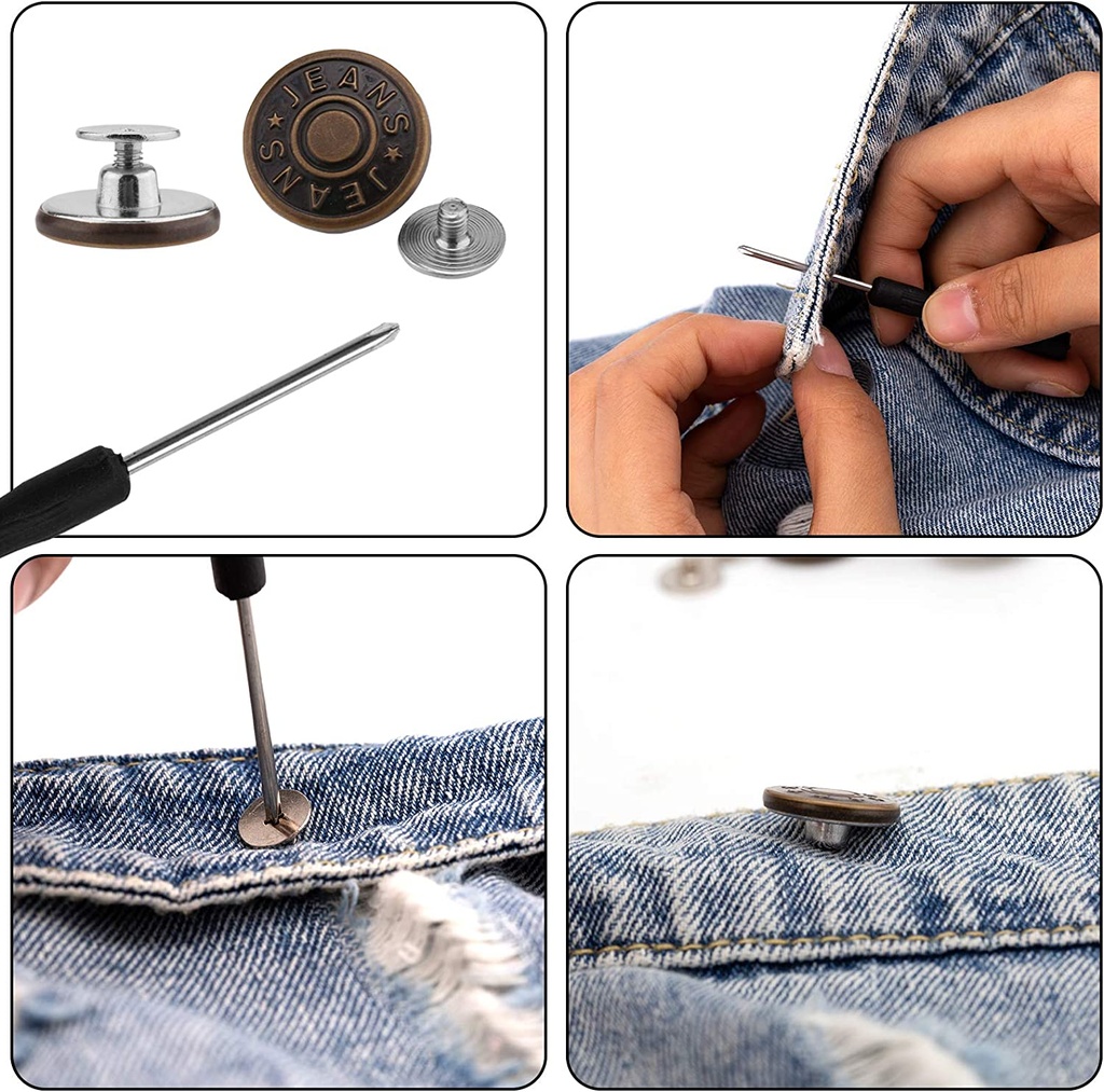 مجموعة زراير بناطيل جينز معدن سهلة التركيب بدون خياطة