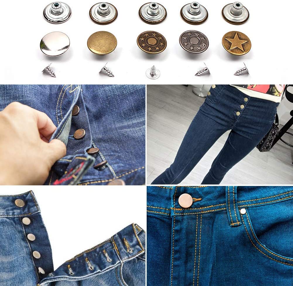 مجموعة زراير بناطيل جينز معدن سهلة التركيب بدون خياطة