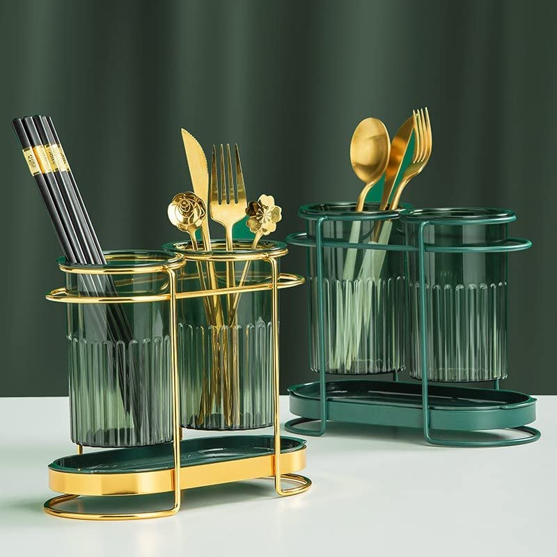 حامل ومصفاة زوجي للمعالق والشوك والسكاكين بصينية قابلة للفك