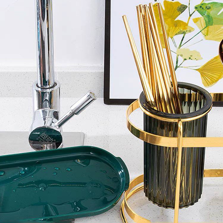 حامل ومصفاة زوجي للمعالق والشوك والسكاكين بصينية قابلة للفك