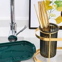 حامل ومصفاة زوجي للمعالق والشوك والسكاكين بصينية قابلة للفك