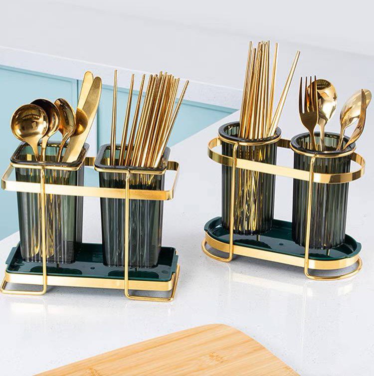 حامل ومصفاة زوجي للمعالق والشوك والسكاكين بصينية قابلة للفك