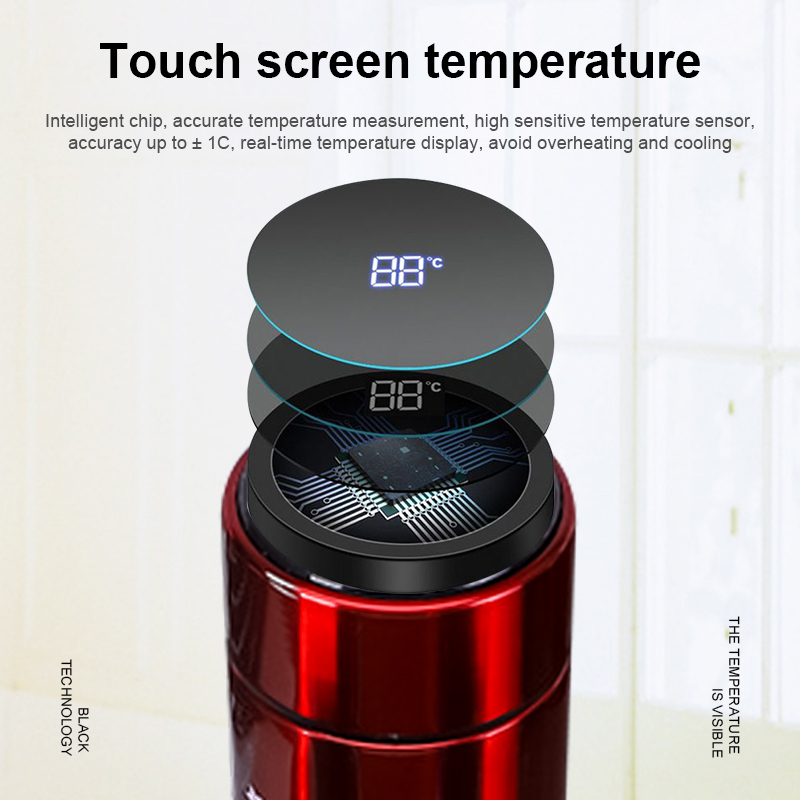 مج حراري لحفظ حرارة المشروبات بشاشة ديجيتال لعرض درحة الحرارة ومصفاه استانليس ستيل باشكال نجوم الفضاء 500 ملي