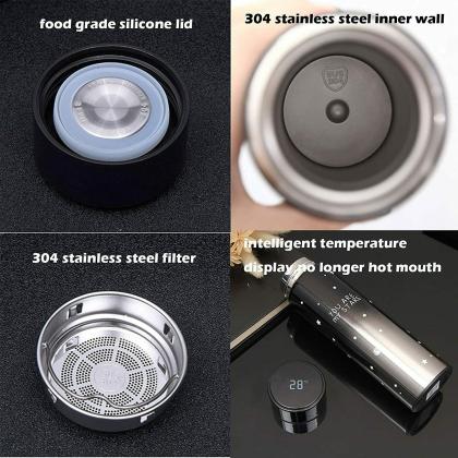 مج حراري لحفظ حرارة المشروبات بشاشة ديجيتال لعرض درحة الحرارة ومصفاه استانليس ستيل باشكال نجوم الفضاء 500 ملي