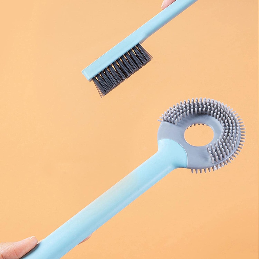 فرشة تنظيف تواليت واركان الحوائط سيليكون 2 في 1 بيد طويلة لسهولة التحكم وهوك ذاتي اللصق للتعليق