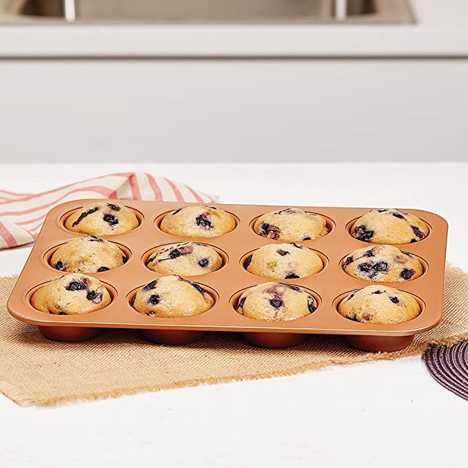 صينية كب كيك ومافن 12 عين طبقة سيراميك غير لاصق عملية وسهلة التنظيف