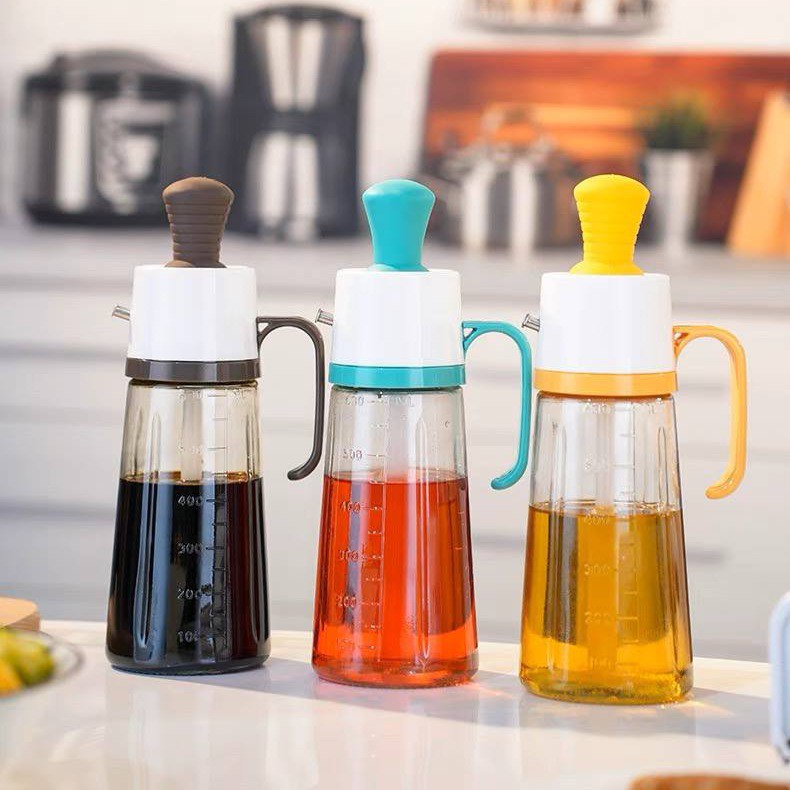 زجاجة زيت 630 ملي بفرشه سيليكون للدهن وتقليل الدهون اثناء الطبخ والشواء