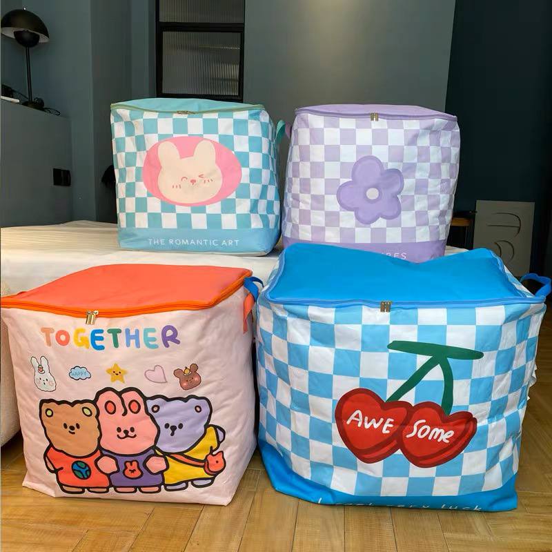 شنطة تخزين وتربروف للملابس والبطاطين والوسائد وألعاب الأطفال بسوستة من الجانبين ويد قابلة للطي لسهولة التخزين