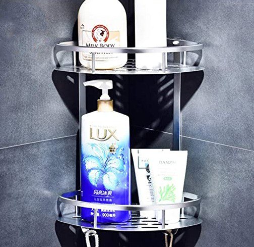 ركنة استانليس ستيل 3 دور لتنظيم ادوات الحمام كالشاور والشامبو بفتحات لتصريف المياه