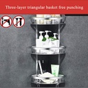 ركنة استانليس ستيل 3 دور لتنظيم ادوات الحمام كالشاور والشامبو بفتحات لتصريف المياه