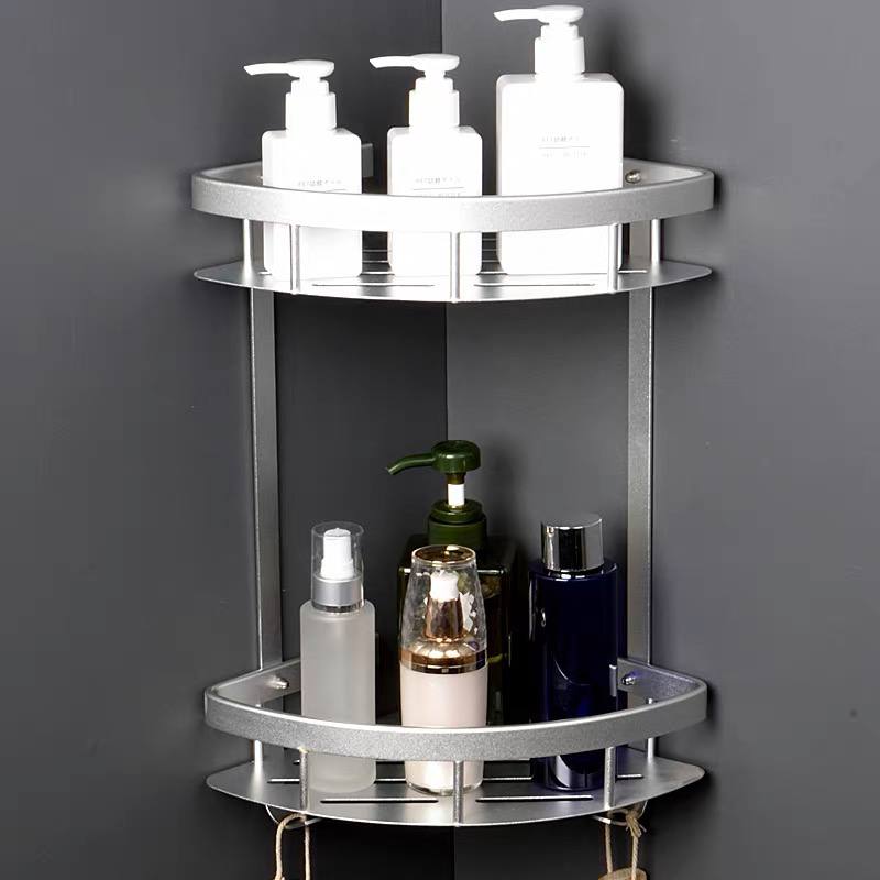 ركنة استانليس ستيل 3 دور لتنظيم ادوات الحمام كالشاور والشامبو بفتحات لتصريف المياه