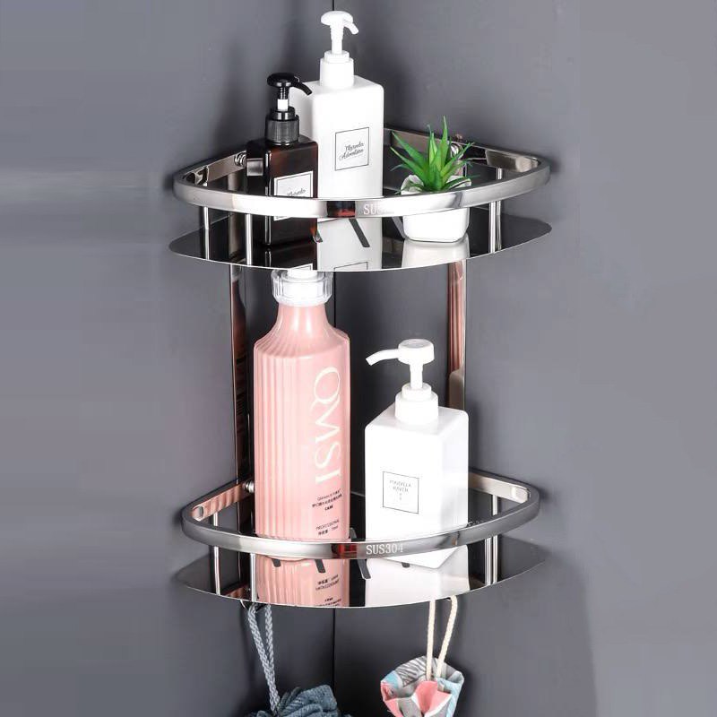 ركنة استانليس ستيل 3 دور لتنظيم ادوات الحمام كالشاور والشامبو بفتحات لتصريف المياه