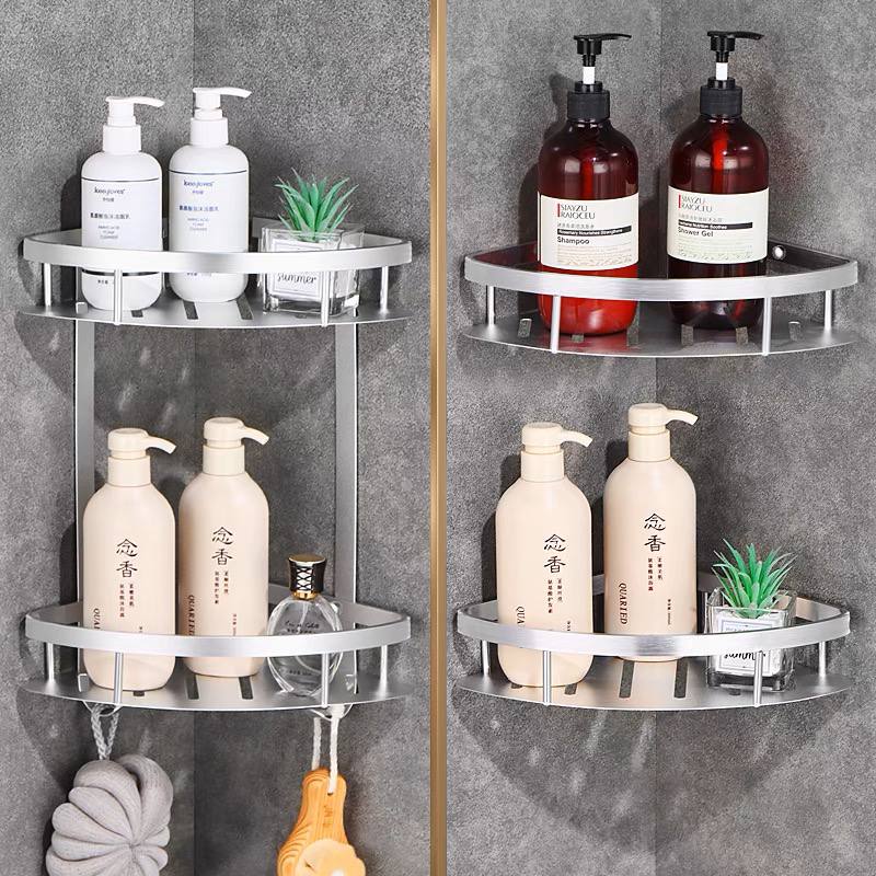 ركنة استانليس ستيل 3 دور لتنظيم ادوات الحمام كالشاور والشامبو بفتحات لتصريف المياه