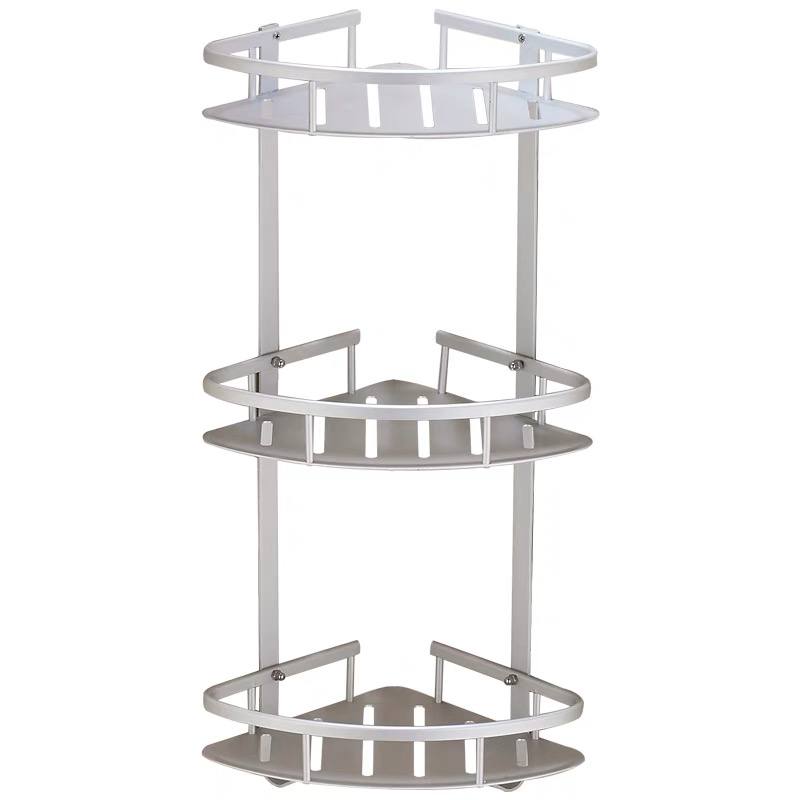 ركنة استانليس ستيل 3 دور لتنظيم ادوات الحمام كالشاور والشامبو بفتحات لتصريف المياه