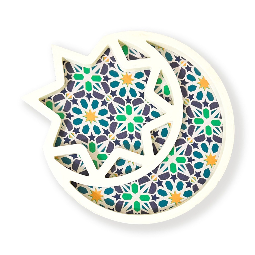 طقم صواني رمضان 4 قطع هلال وفانوس ونجمة لتقديم العصائر والمكسرات للضيوف