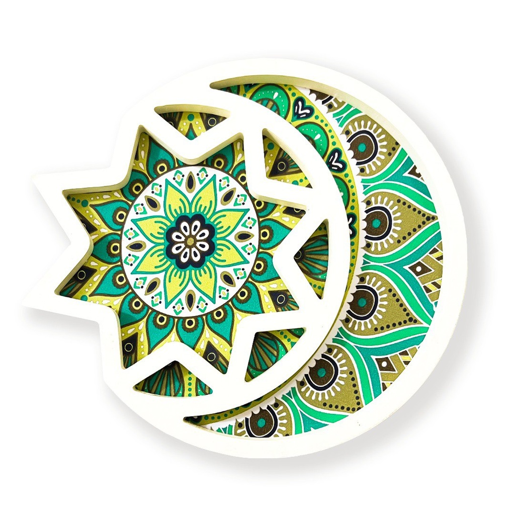 طقم صواني رمضانيه 3 قطع هلال وفانوس ونجمة لتقديم العصائر والمكسرات للضيوف